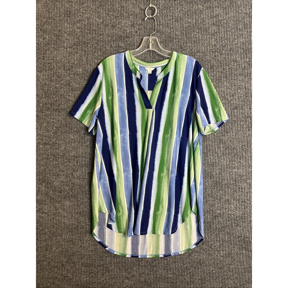 Cato Womens Tunic Blouse Size XL Striped Multi Color Short Sleeve Stretch Boho